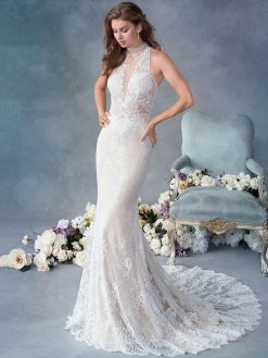 Γοργονέ νυφικό Kenel με halter λαιμόκοψη και δαντέλα - Fashion Brides Σέρρες.