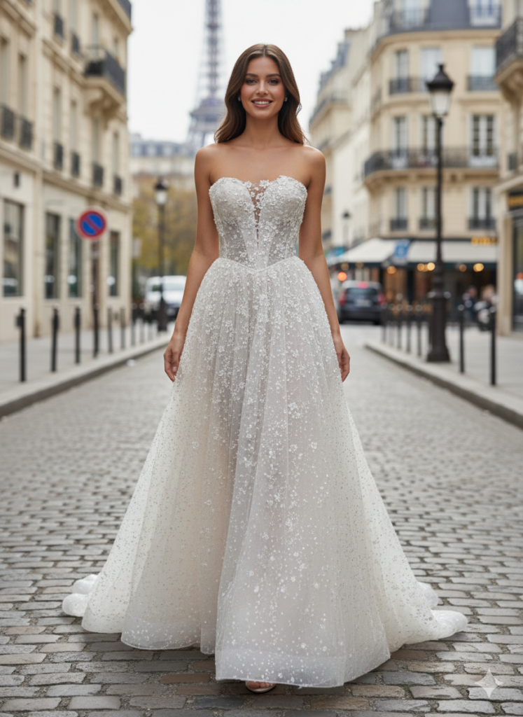 Πριγκιπικό νυφικό Mareva με κορσέ και strapless ντεκολτέ - Fashion Brides Σέρρες.