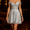 Μίνι νυφικό Adele Bridal Party Dress με δαντέλα και off the shoulder ντεκολτέ - Fashion Brides Σέρρες.